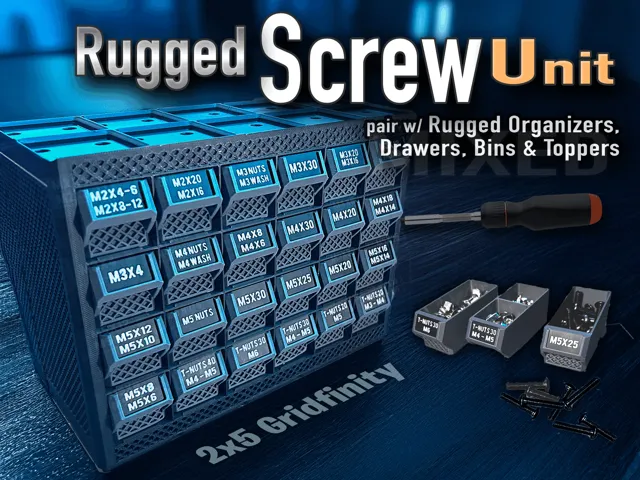 Rugged Screw Unit - Gridfinity Hardware Storage