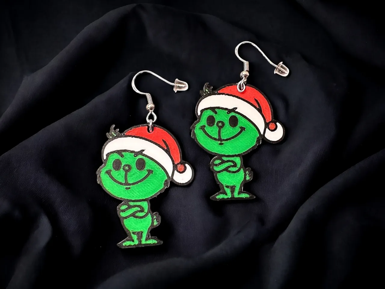 Grinch Christmas earrings view 2