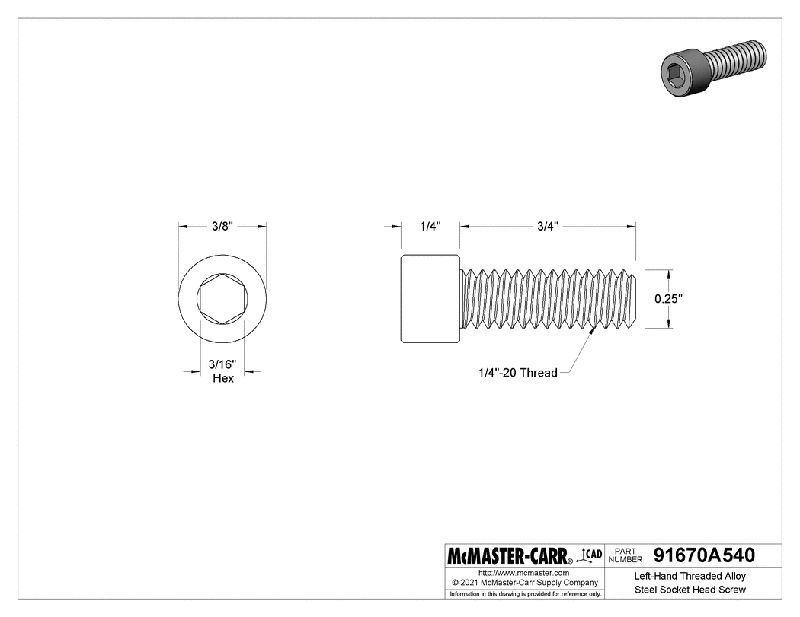 1/4-20 Left Handed Screw