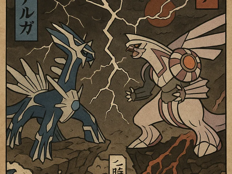 Palkia vs Dialga Hueforge ukiyo-e