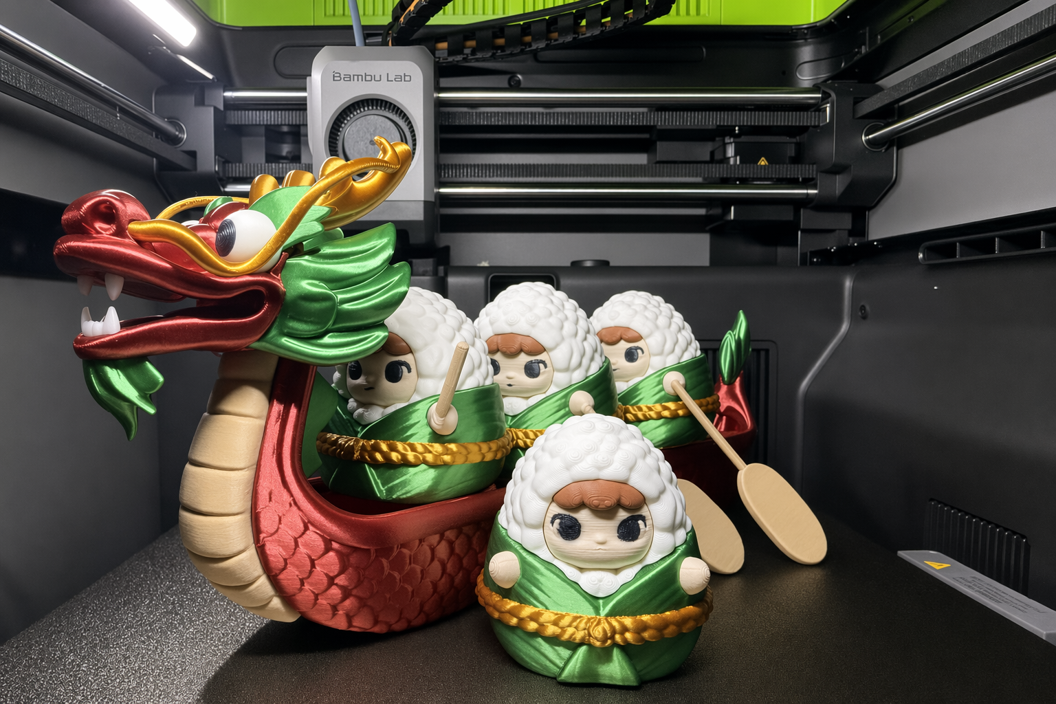 Miniatura 2 do modelo 3D 「磁吸生长，无限连接」——粽子精灵的分件龙舟，敢赛多长就打多长