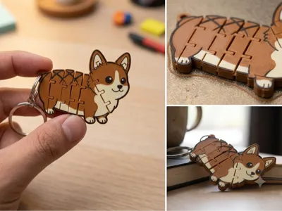 Corgi Baguette Loaf Print-In-Place Flexi Keychain