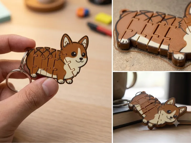 Corgi Baguette Loaf  Print-In-Place Flexi Keychain