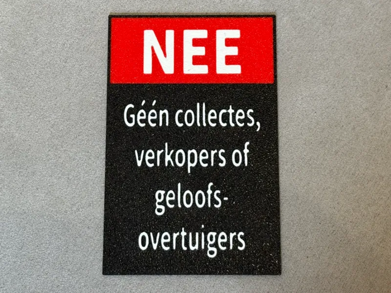 Colportage Plaatje tegen ongewenste  aanbellers