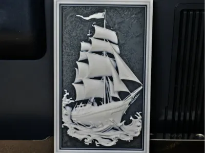 ship on the waves bas-relief