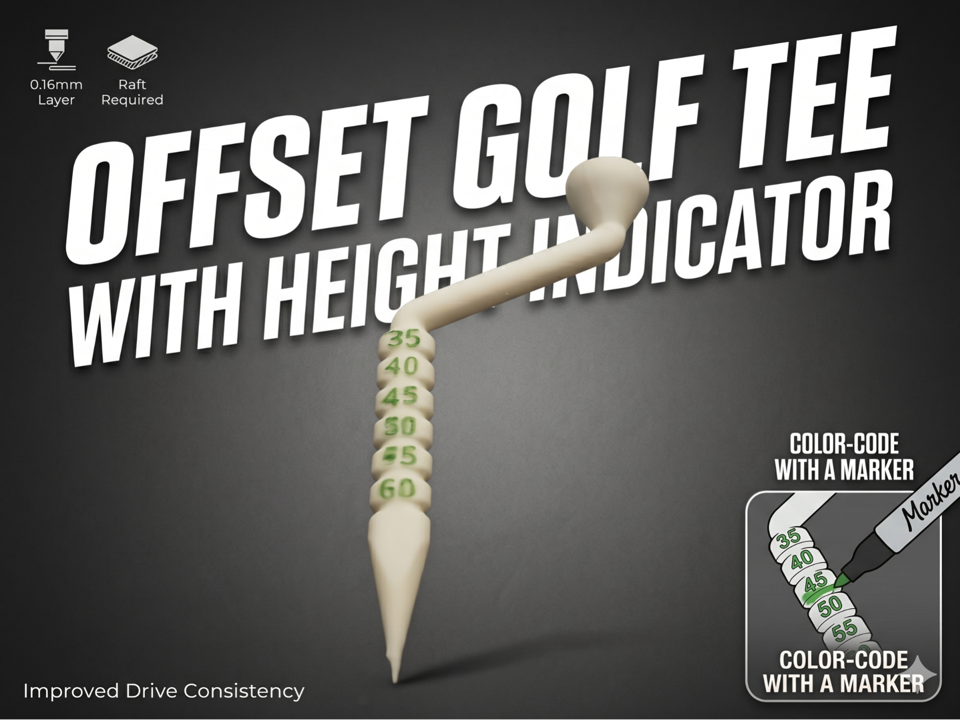 Offset Golf Tee with Height Indicator