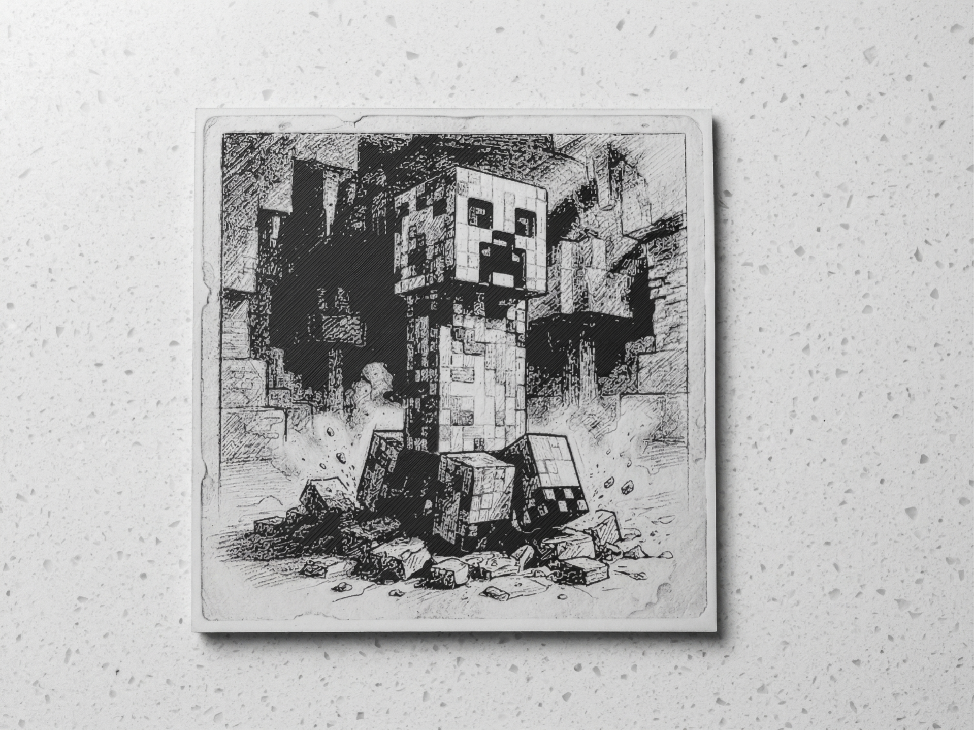 Monochrome Creeper: 2-Color Ink Splash Art & Frame