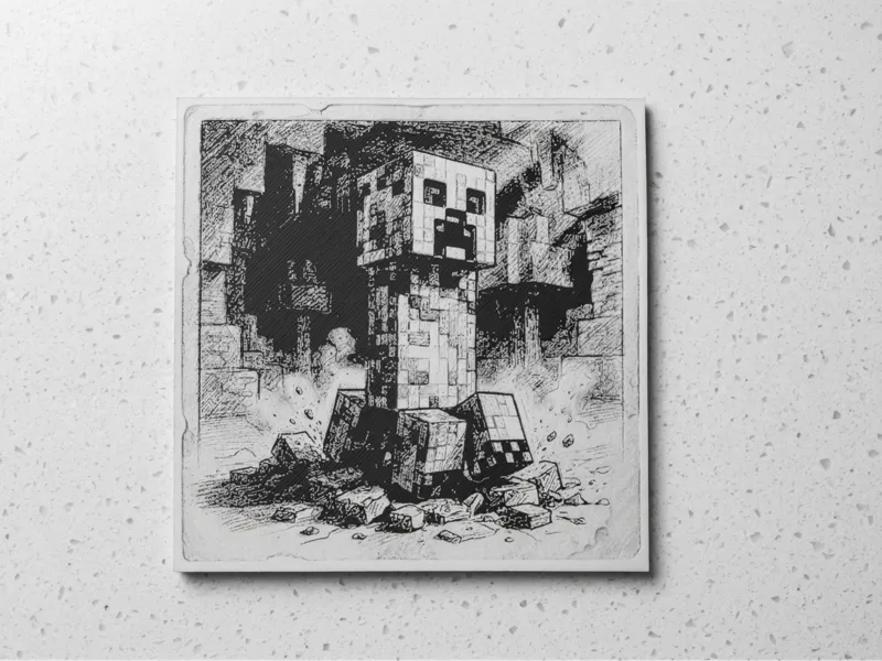 Monochrome Creeper: 2-Color Ink Splash Art & Frame