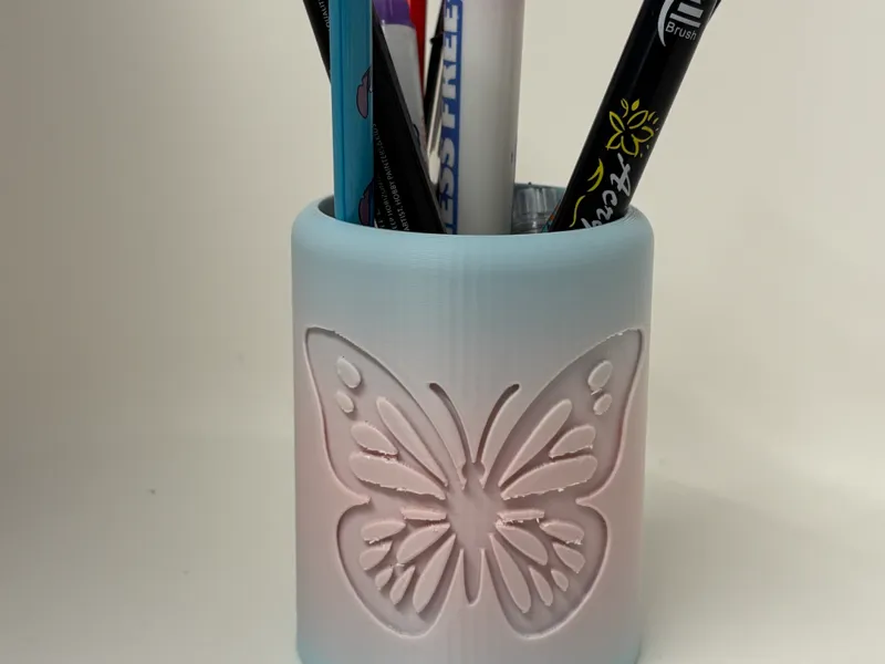 Butterfly Engraved Pen Pot 