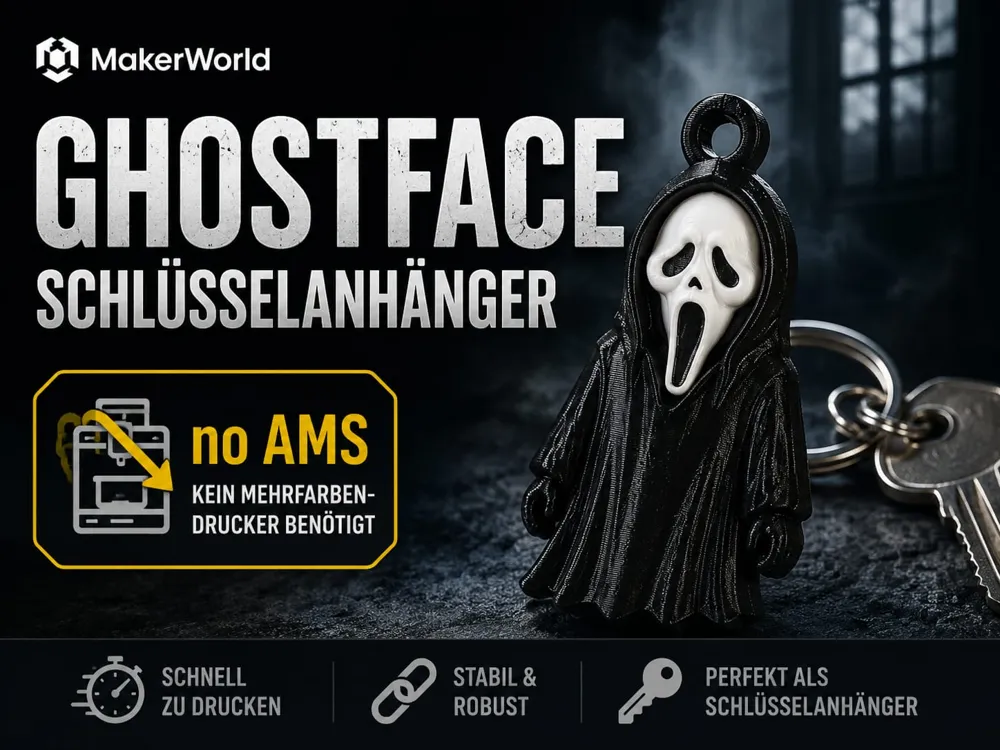 Ghost Face Keychain NoAMS - Free 3D Print Model - MakerWorld