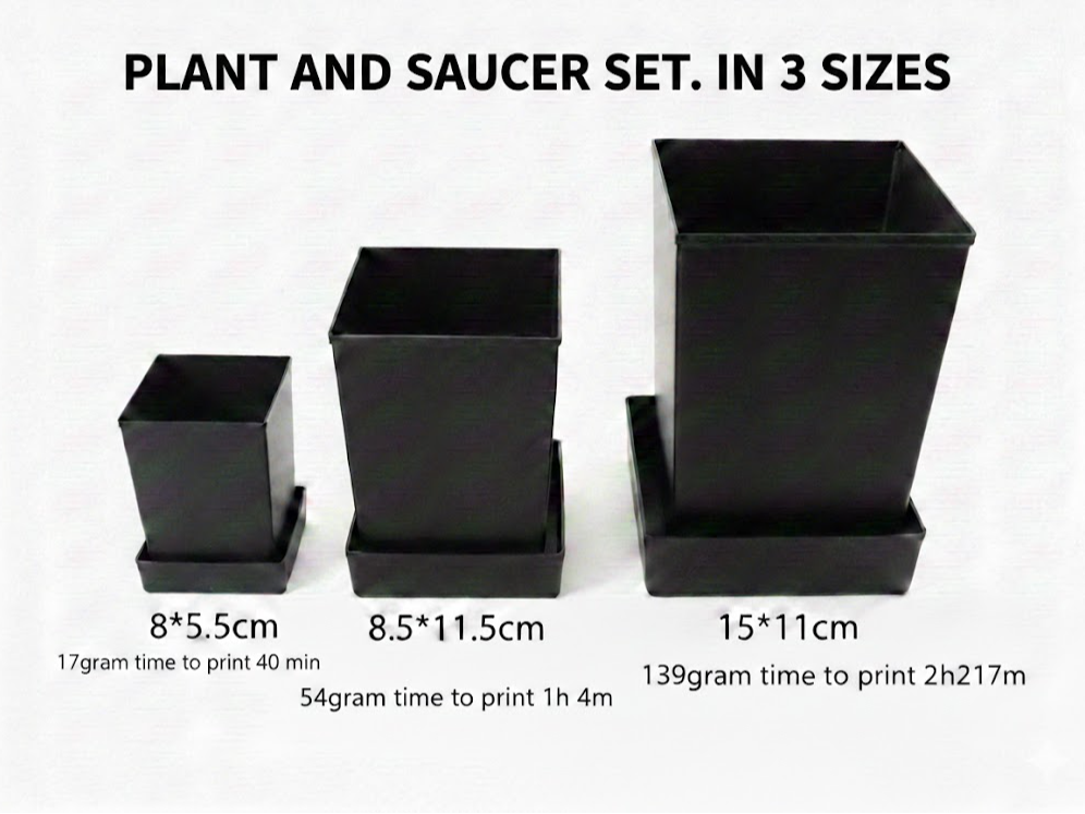 plant pots and plant saucers, in 3 sizes