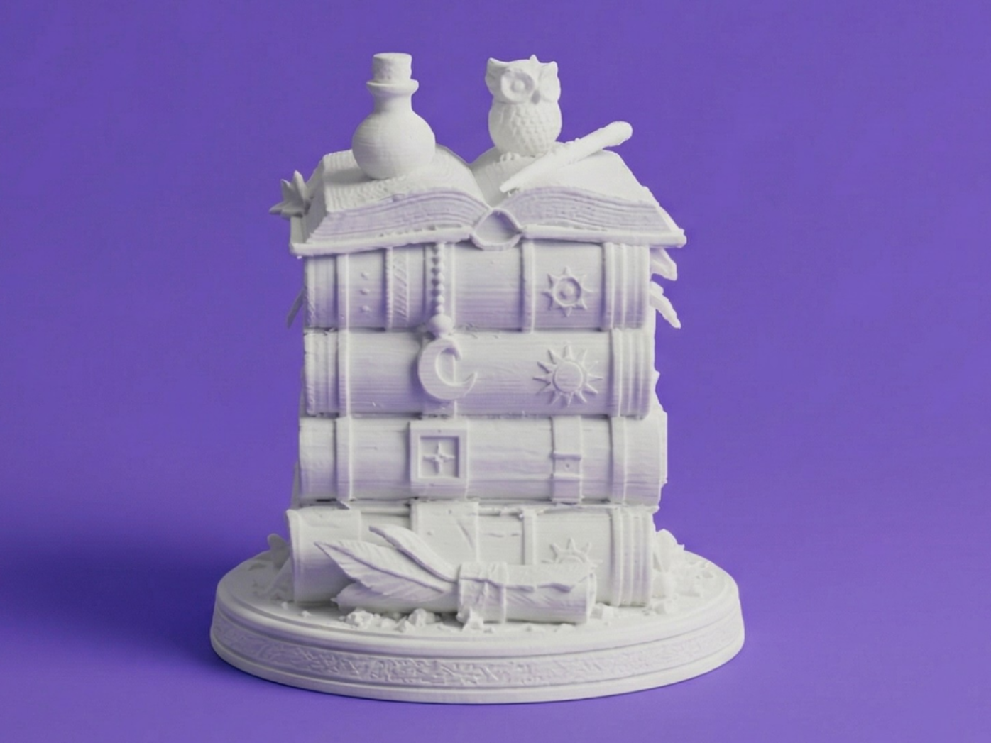 Magic Book Stack with Owl – Wizard Style Decor