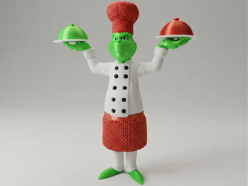 Chef Christmas Grinch with knitted outfit