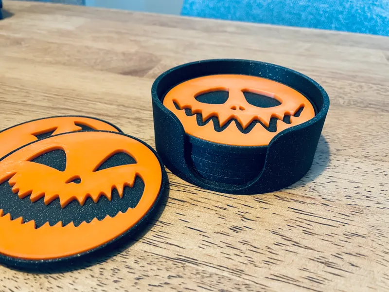 Spooky Halloween Pumpkin Coasters - Table Caddy