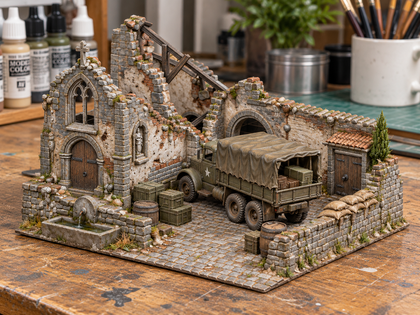 Rovine della Cappella con Camion Militare 3D model