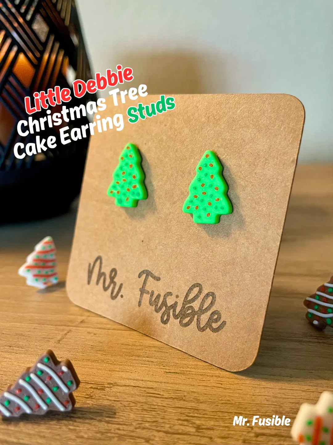 LIttle Debbie Christmas Tree Cake Stud Earrings view 2