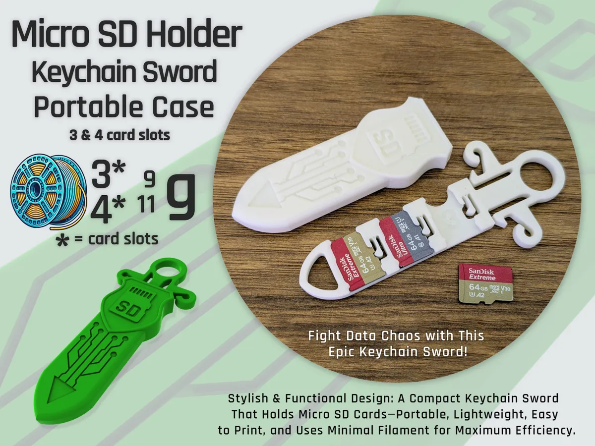 Micro SD Keychain Sword Portable Storage Case by l024x768 MakerWorld: Download Free 3D Models - 3D model önizlemesi