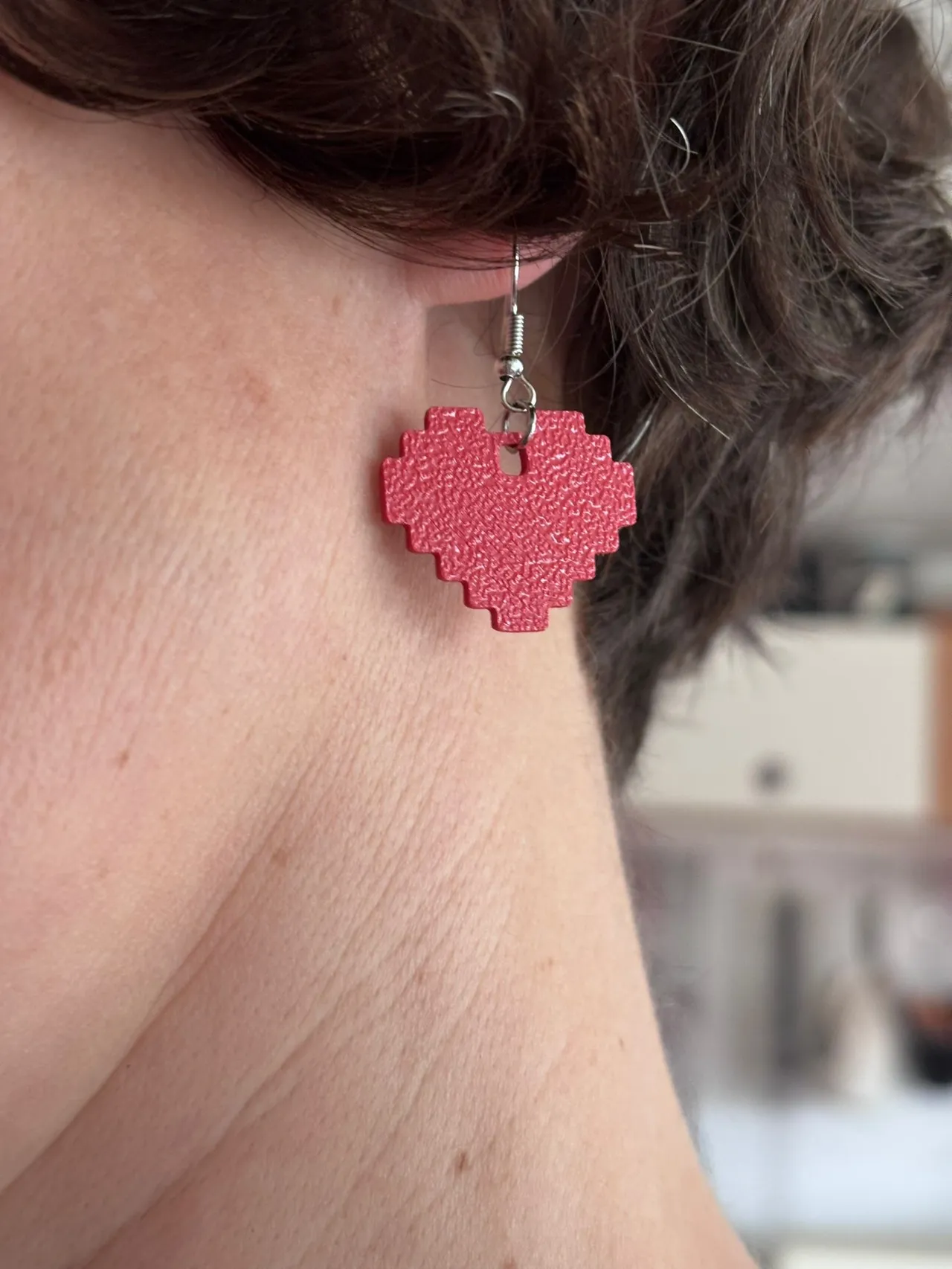 Boucles d'oreille coeur pixel view 3