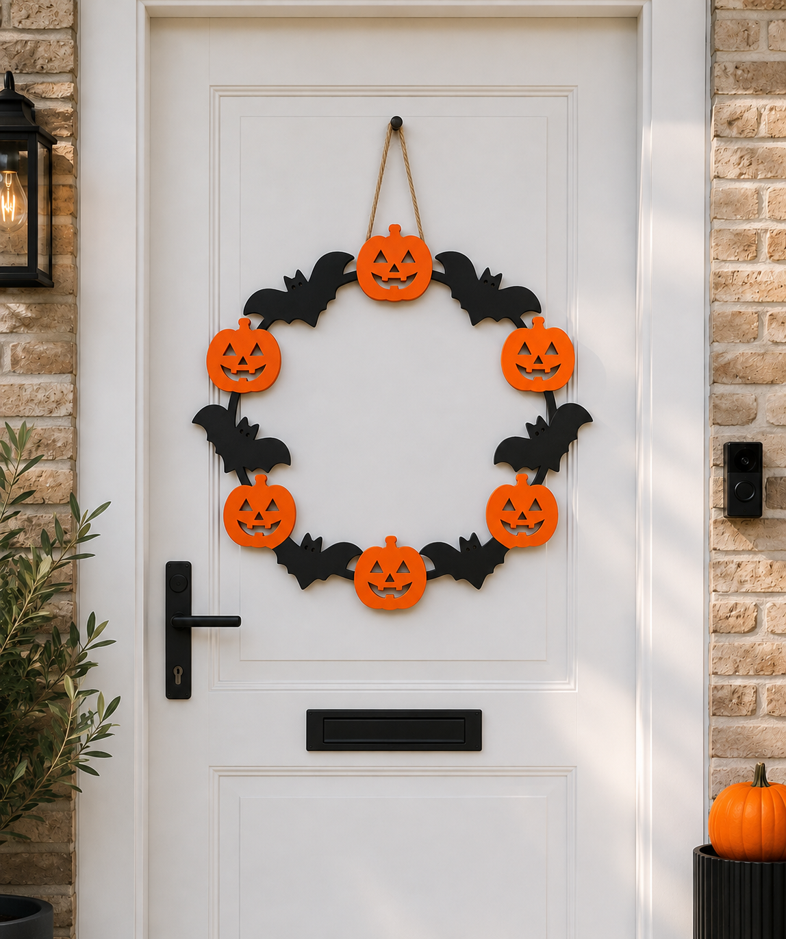 Halloween door wreath x2 pumpkin & skeleton - 1