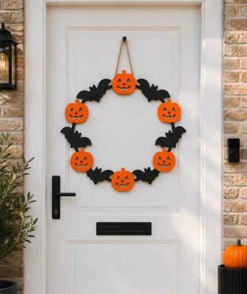 Adorno temático: Halloween door wreath x2 pumpkin & skeleton — vista de referencia 5