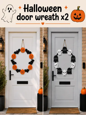 Adorno temático: Halloween door wreath x2 pumpkin & skeleton — vista de referencia 2