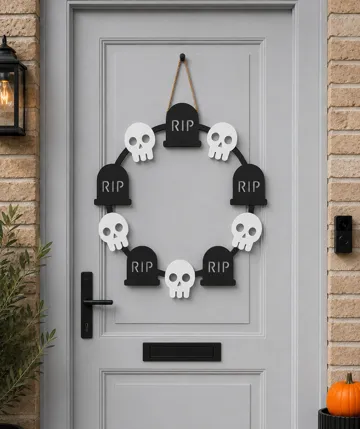 Adorno temático: Halloween door wreath x2 pumpkin & skeleton — vista de referencia 3