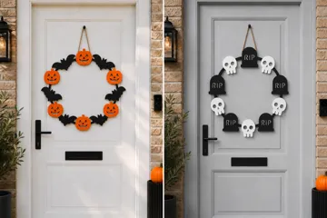 Adorno temático: Halloween door wreath x2 pumpkin & skeleton — vista de referencia 4
