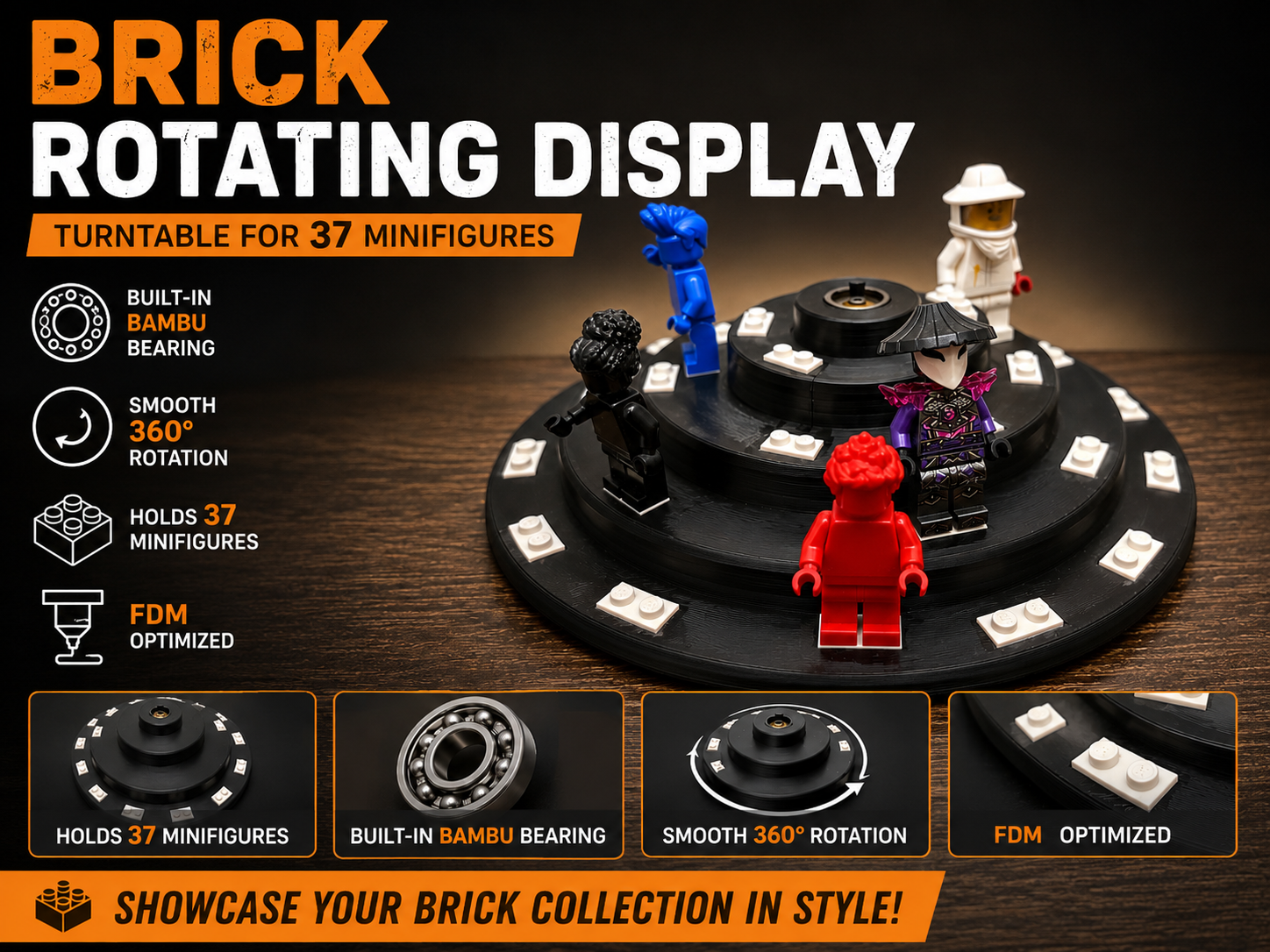 Brick Rotating Display Turntable - 37 Minifigures
