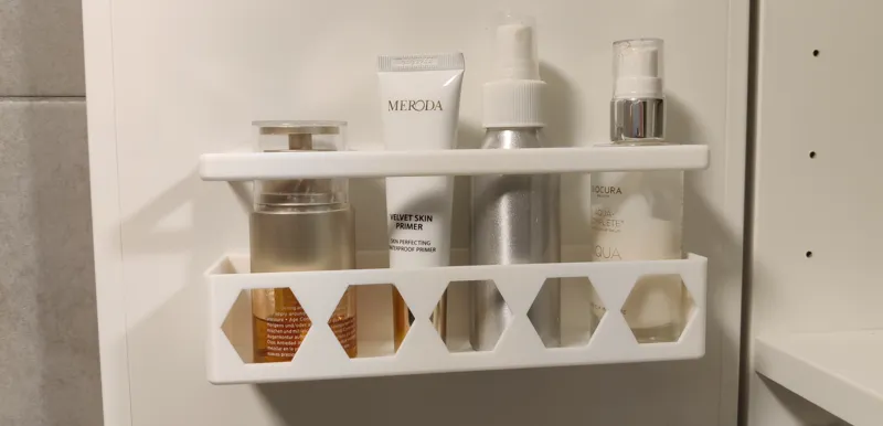 Cupboard door shelf with rail