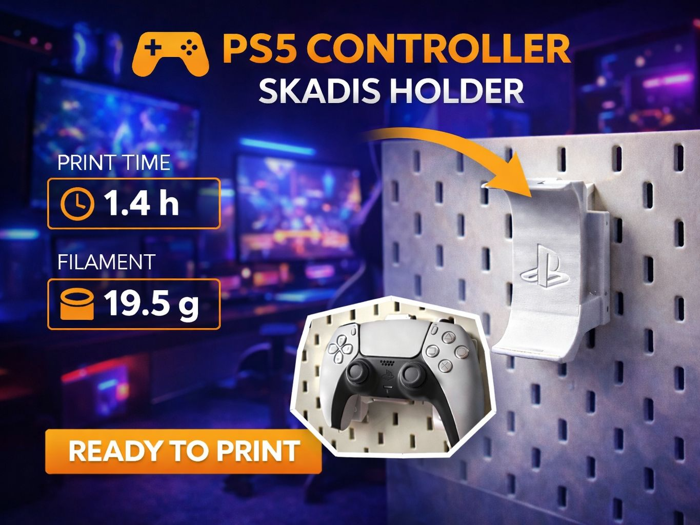 PS5 Controller Holder for IKEA SKADIS Pegboard