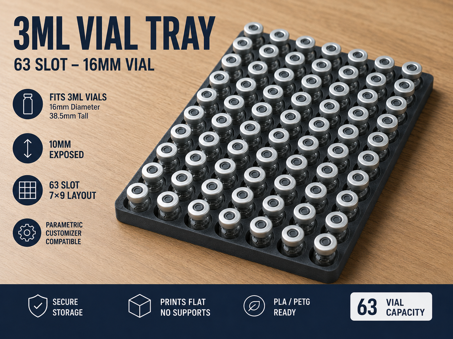 Parametric 3ml Peptide Vial Tray Organiser
