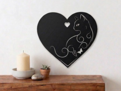 Wallart Cat silhouette & Heart