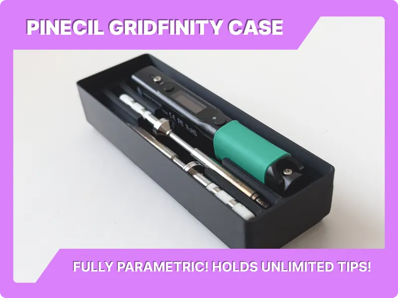 Pinecil gridfinity — parametric — unlimited tips