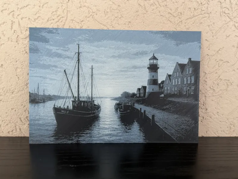 Lithophanes Bild. Nostalgisch wirkende Hafenszene
