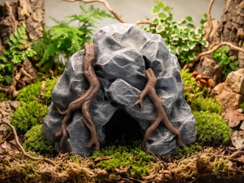 Realistic Terrarium Aquarium Rooted Stone Cave
