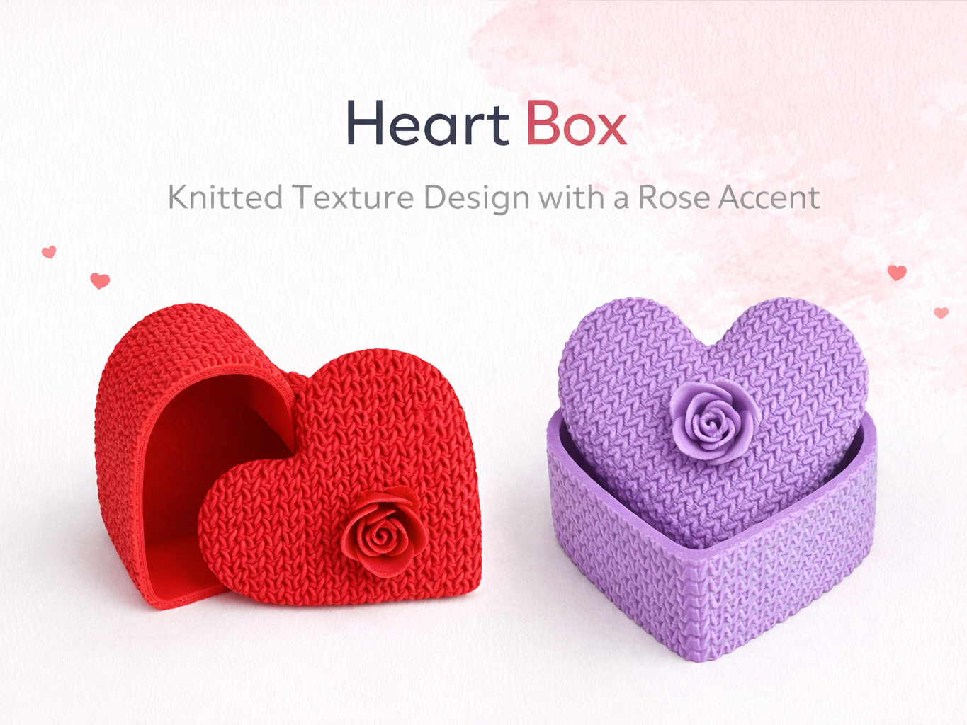 Knitted heart-shaped storage box with flower