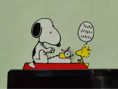 Snoopy Woodstock on monitor with stand - workmate
