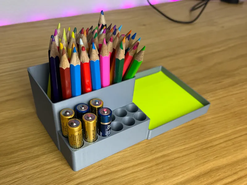 Desk battery and pen and post-it note holder