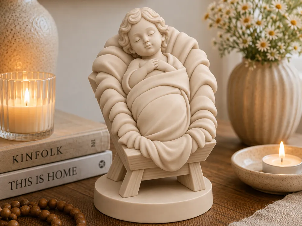 Figura decorativa: Baby Jesus – Religious Home Decoration. Referencia del modelo original.