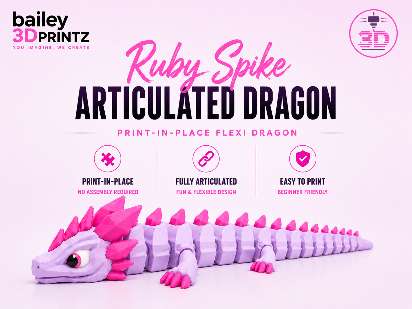Ruby Spike Articulated Dragon (print-in-place)