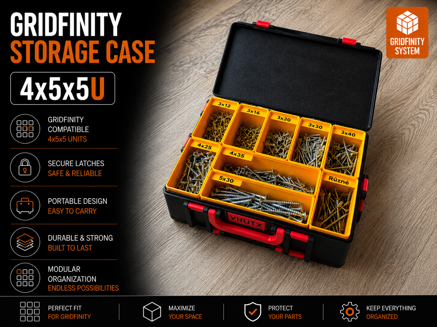 Tool box, organizer, gridfinity size 4x5x5U