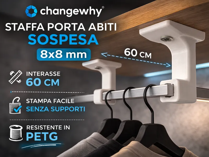 Supporto per barra porta abiti sospesa 8x8mm