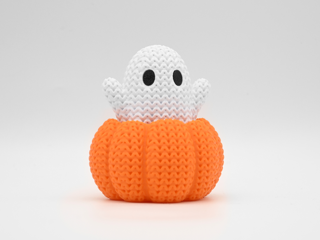 Knitted Ghost In Pumpkin - Halloween - 1