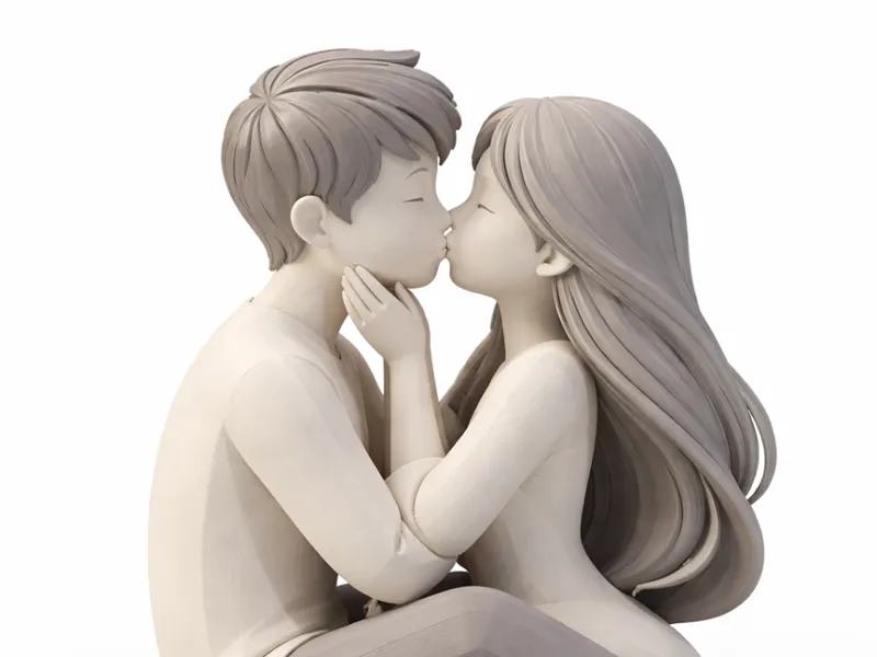 Coppia seduta innamorata – Scultura 3D romantica