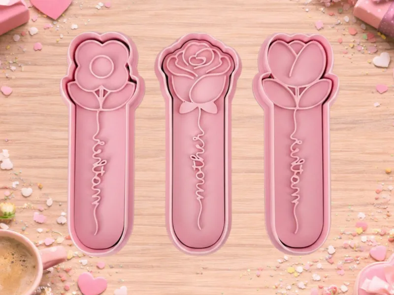 Set of 3 Cookie Cutters – Flowers + Mother – 12 cm