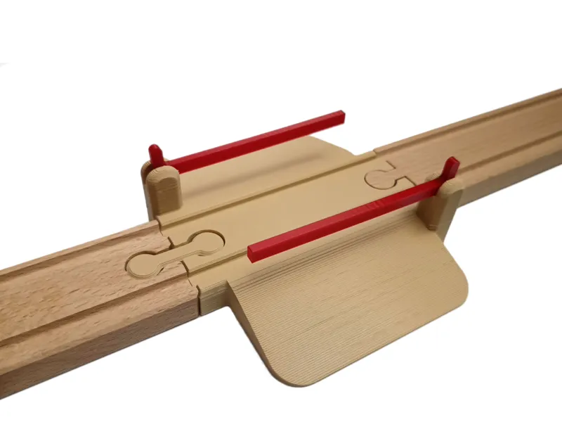 Universal railway barrier crossing wooden train