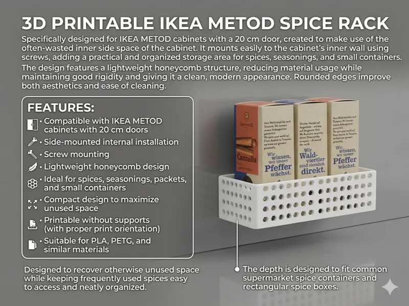 Side Spice Rack for IKEA METOD Cabinet –20 cm Door