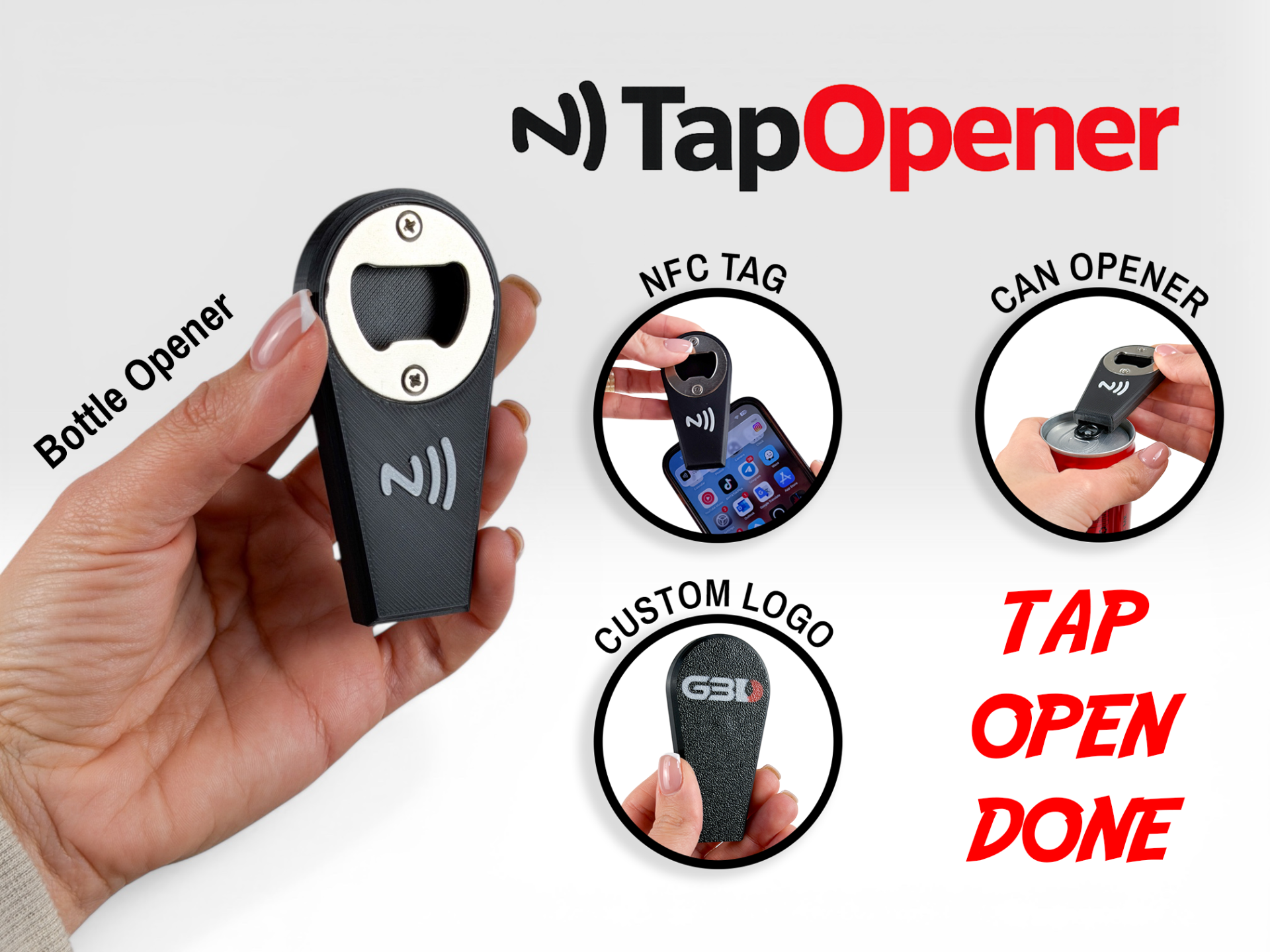 TapOpener – Bottle & Can Opener with NFC + Logo