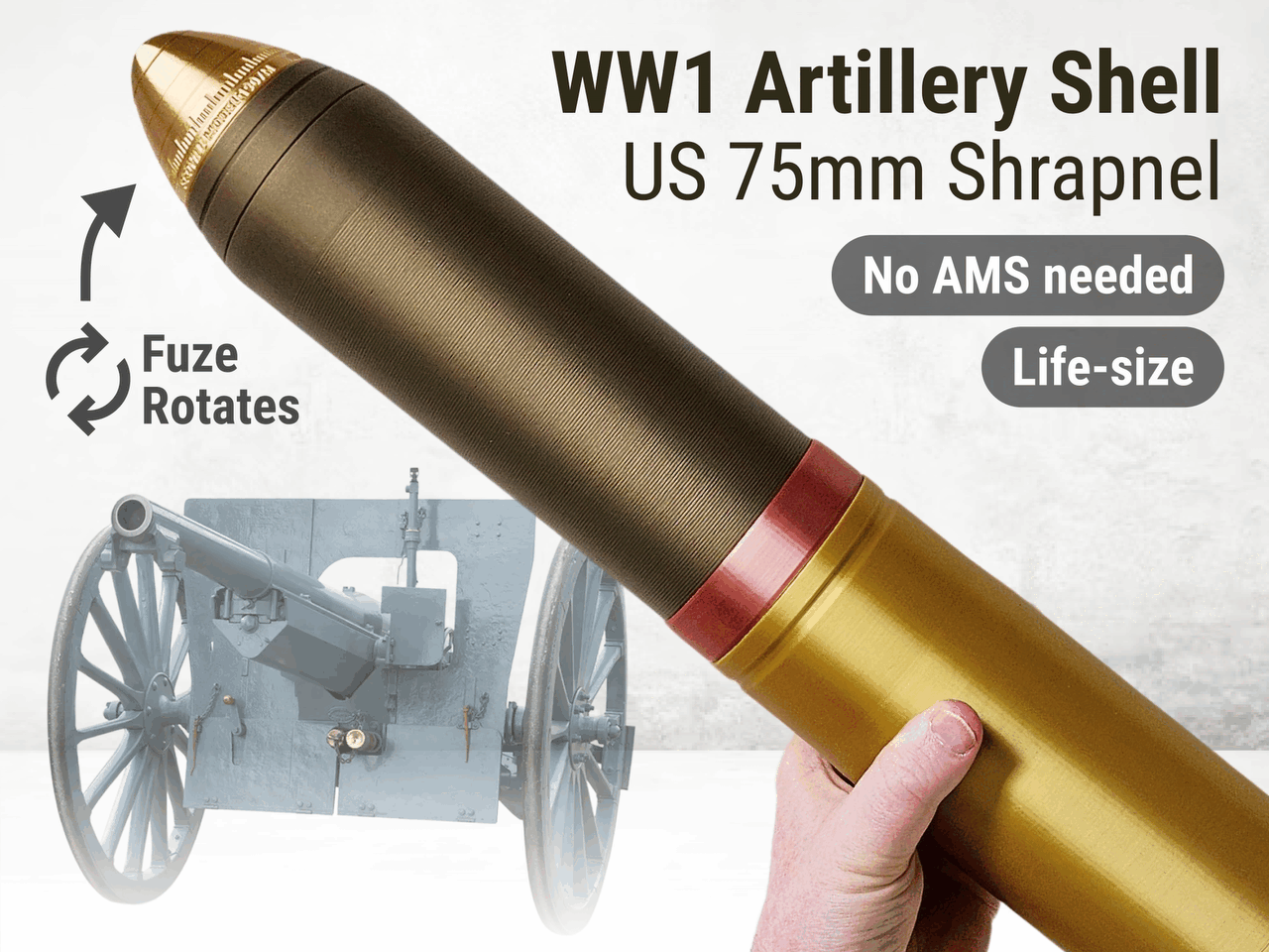 US WW1 Artillery Shell with Rotating Fuze 3D model