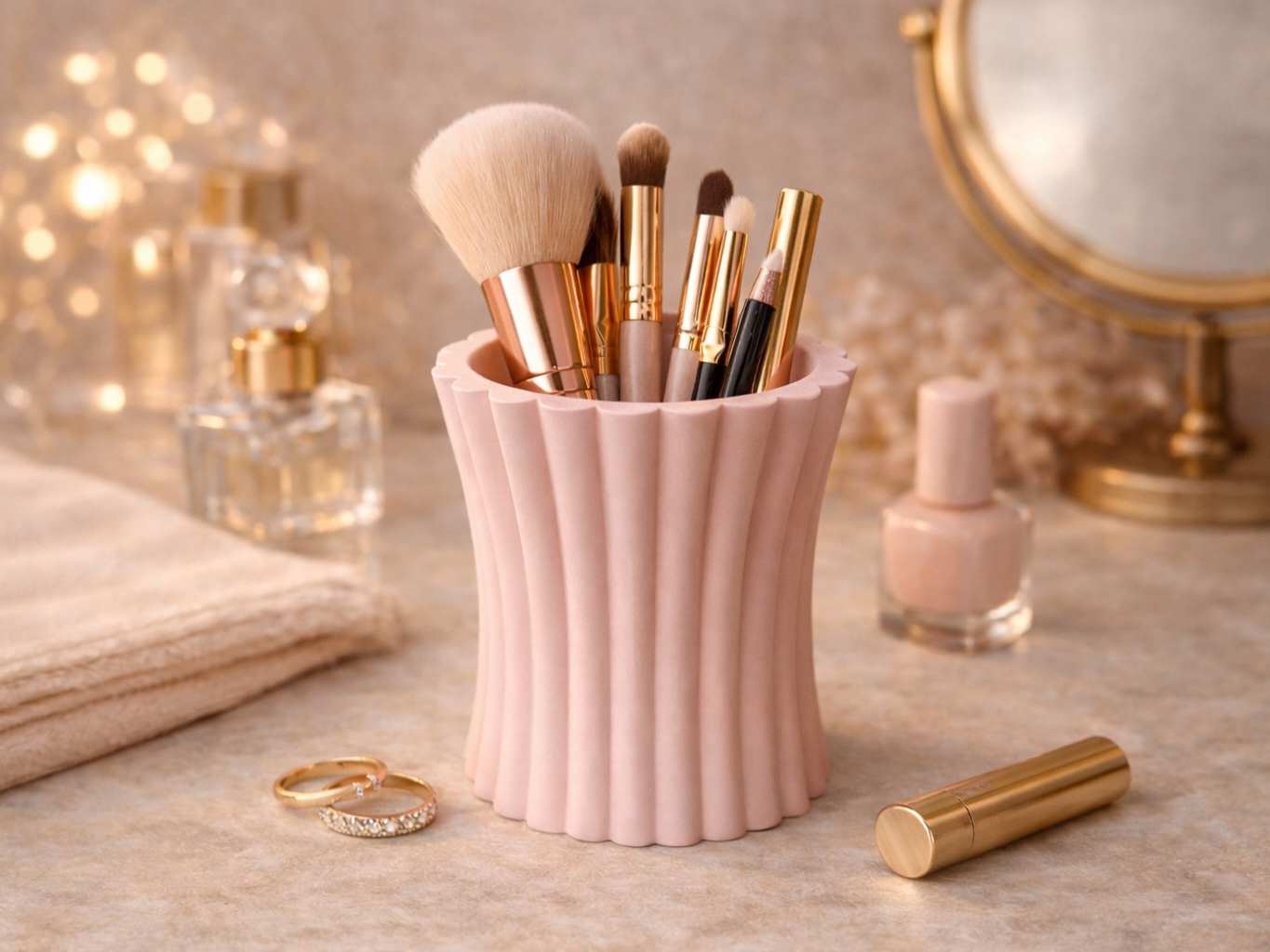 Decorative Scalloped Vanity Brush Holder